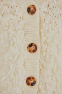 FARM Rio  OFF-WHITE TEXTURED V NECK CARDIGAN