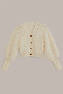 FARM Rio  OFF-WHITE TEXTURED V NECK CARDIGAN