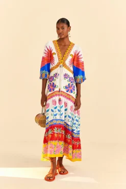 FARM Rio OFF-WHITE VIVID GARDEN MAXI DRESS