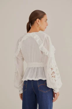 FARM Rio OFF-WHITE V NECK BLOUSE