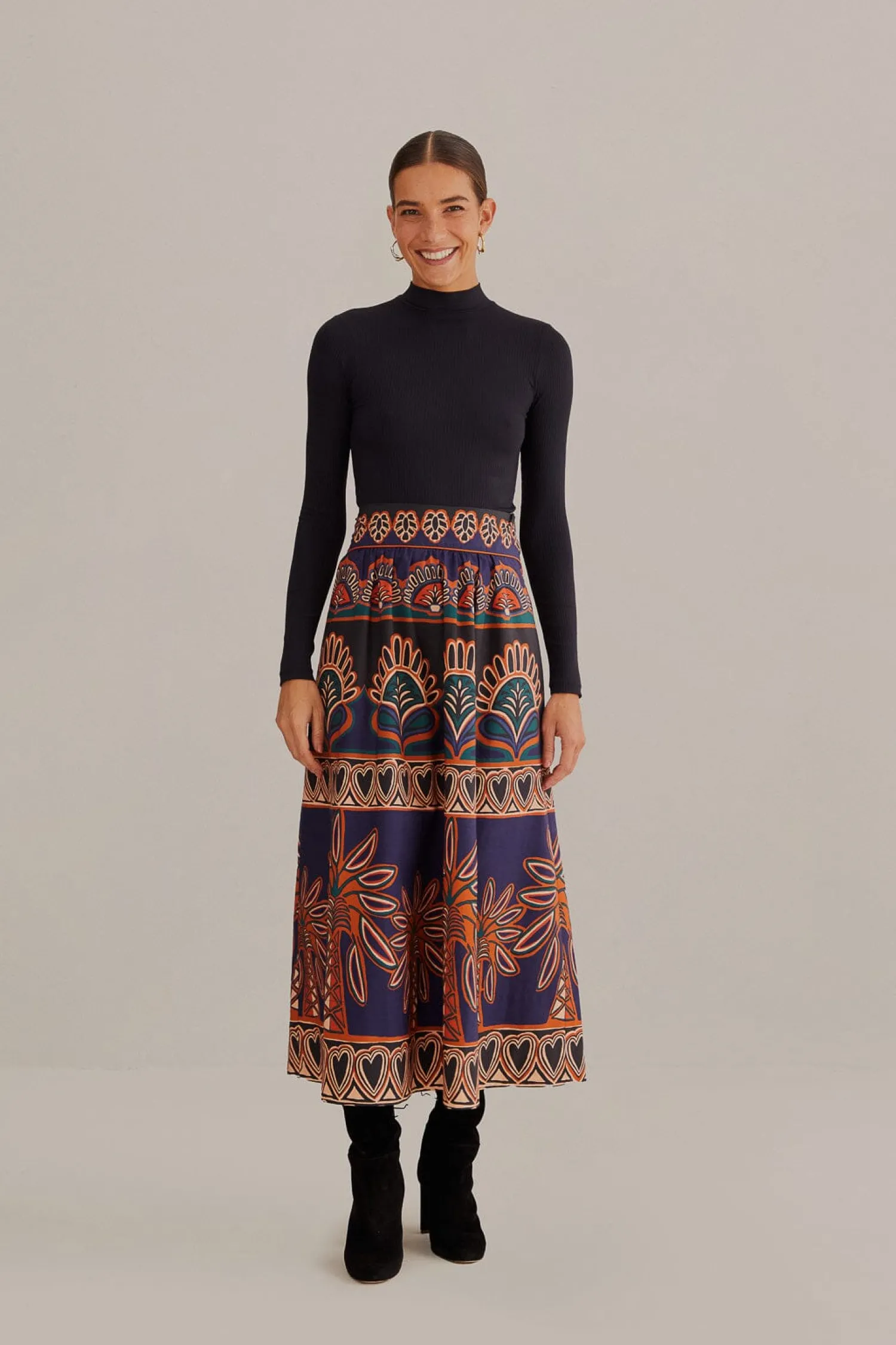 FARM Rio ORANGE AINIKA TAPESTRY MIDI SKIRT