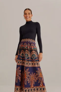 FARM Rio  ORANGE AINIKA TAPESTRY MIDI SKIRT