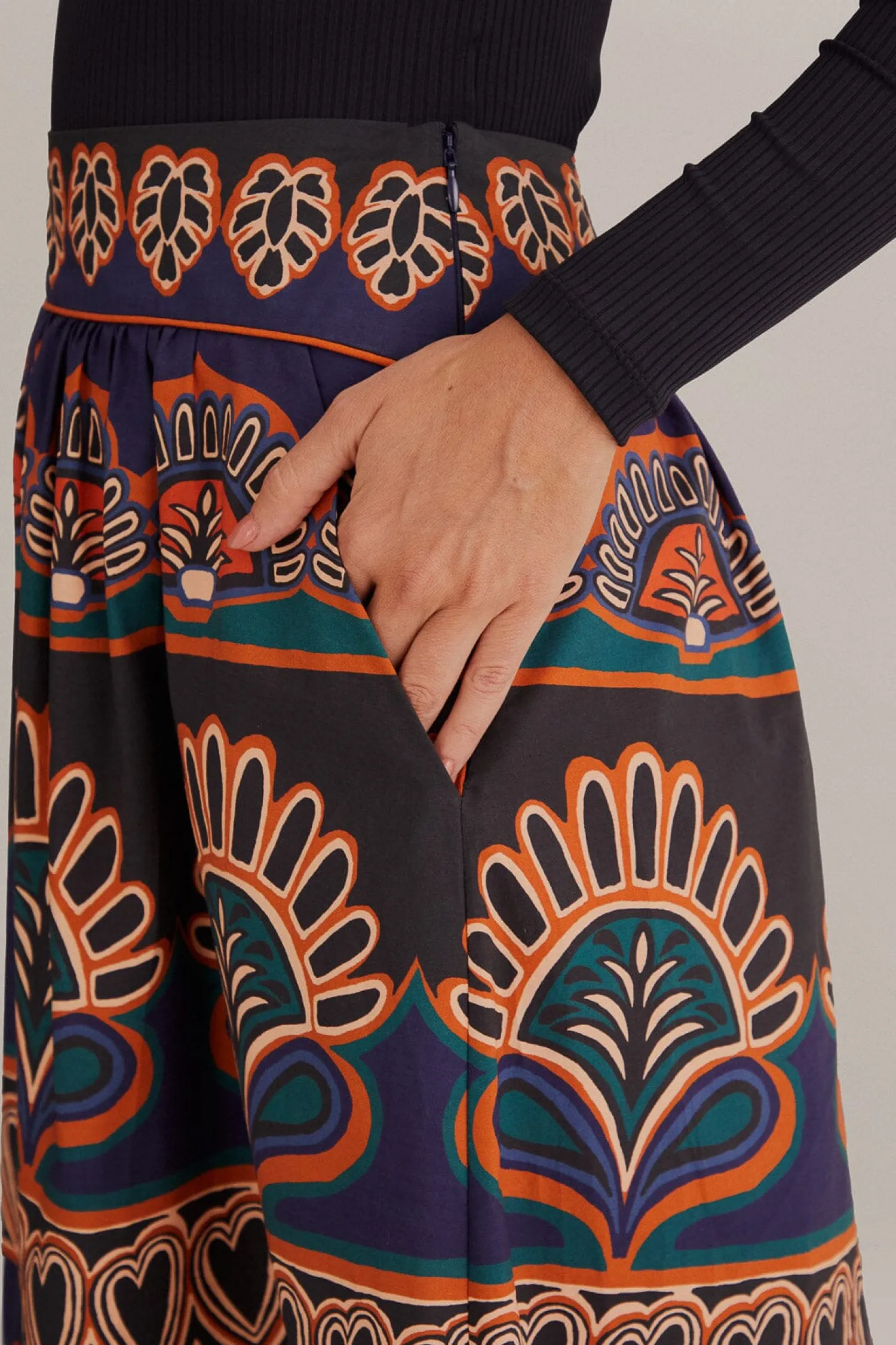 FARM Rio ORANGE AINIKA TAPESTRY MIDI SKIRT