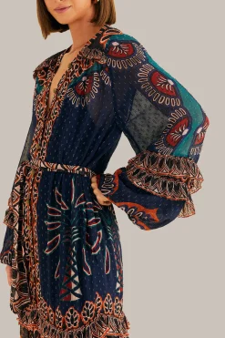 FARM Rio ORANGE AINIKA TAPESTRY SLIT MAXI DRESS