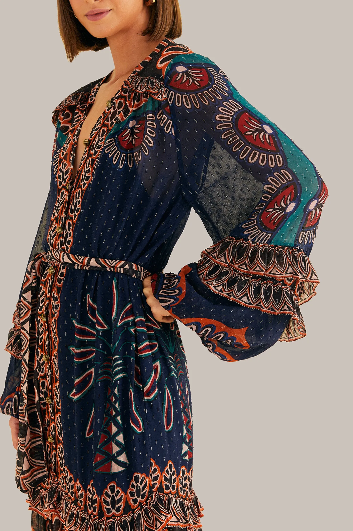FARM Rio ORANGE AINIKA TAPESTRY SLIT MAXI DRESS
