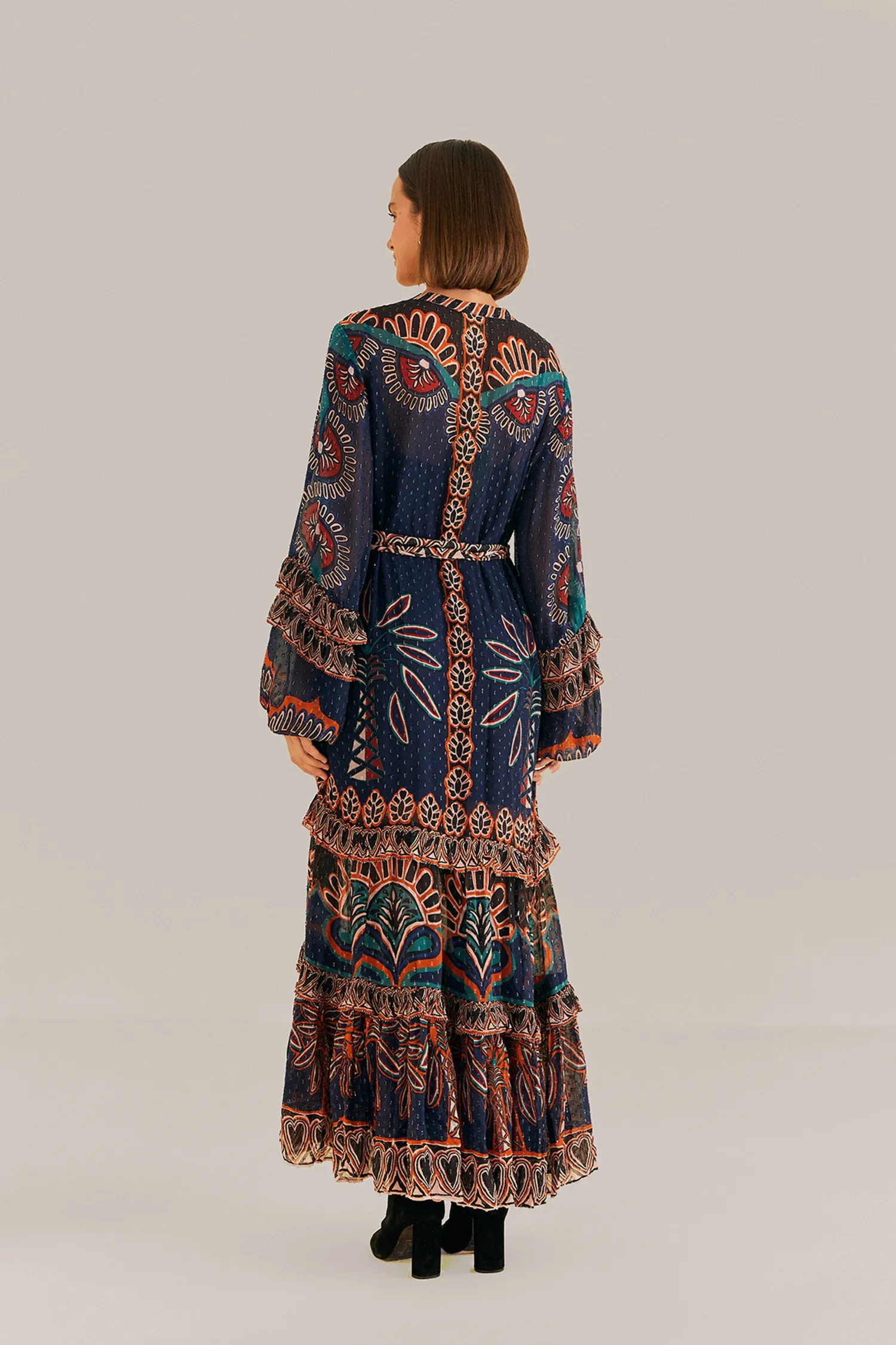 FARM Rio ORANGE AINIKA TAPESTRY SLIT MAXI DRESS