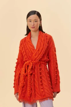 FARM Rio ORANGE BRAIDED KNIT CARDIGAN