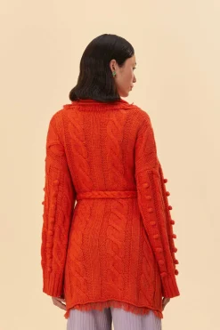 FARM Rio  ORANGE BRAIDED KNIT CARDIGAN