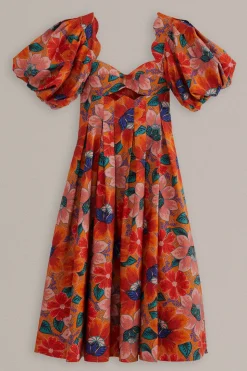 FARM Rio ORANGE MARIAS FLORAL CUT-OUT MIDI DRESS