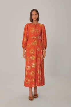 FARM Rio  ORANGE SUNNY MOOD SEQUIN CUT OUT MIDI DRESS
