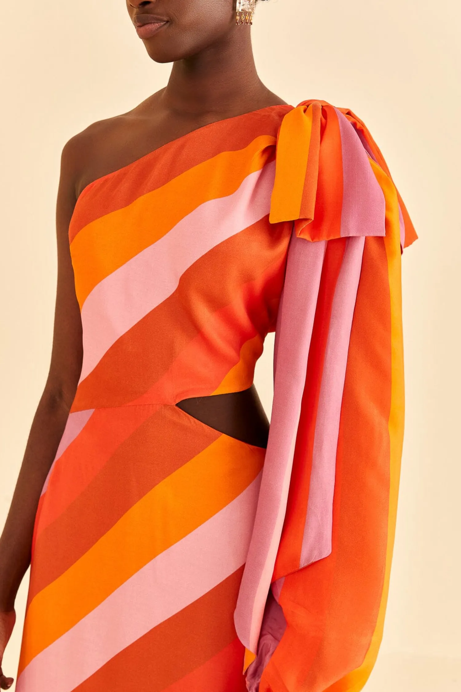 FARM Rio PARTY STRIPES MULTICOLOR ONE SHOULDER MAXI DRESS