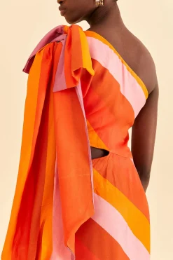 FARM Rio PARTY STRIPES MULTICOLOR ONE SHOULDER MAXI DRESS