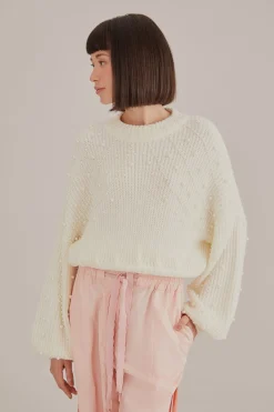 FARM Rio PEARL EMBROIDERED BUBBLE SWEATER