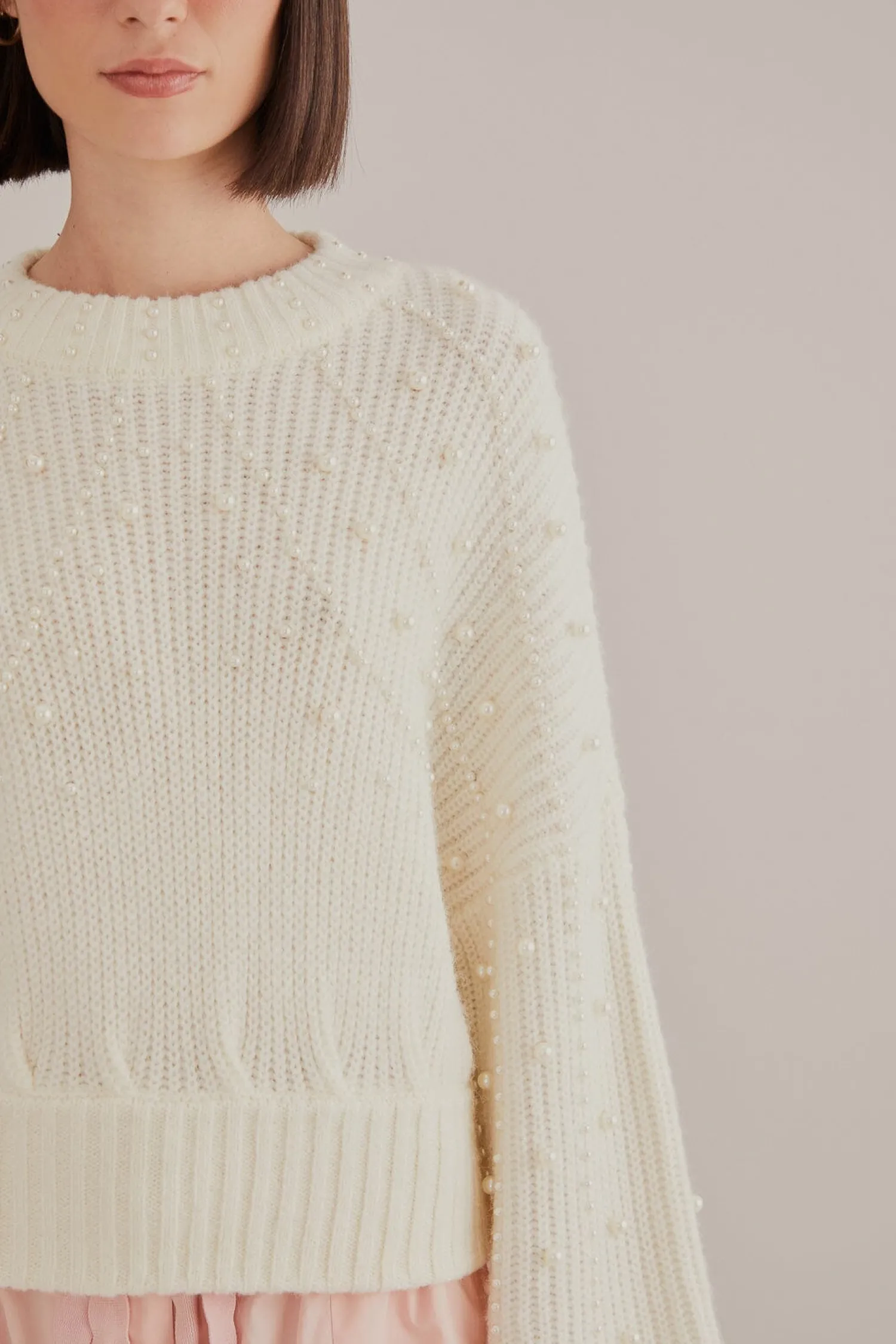 FARM Rio PEARL EMBROIDERED BUBBLE SWEATER