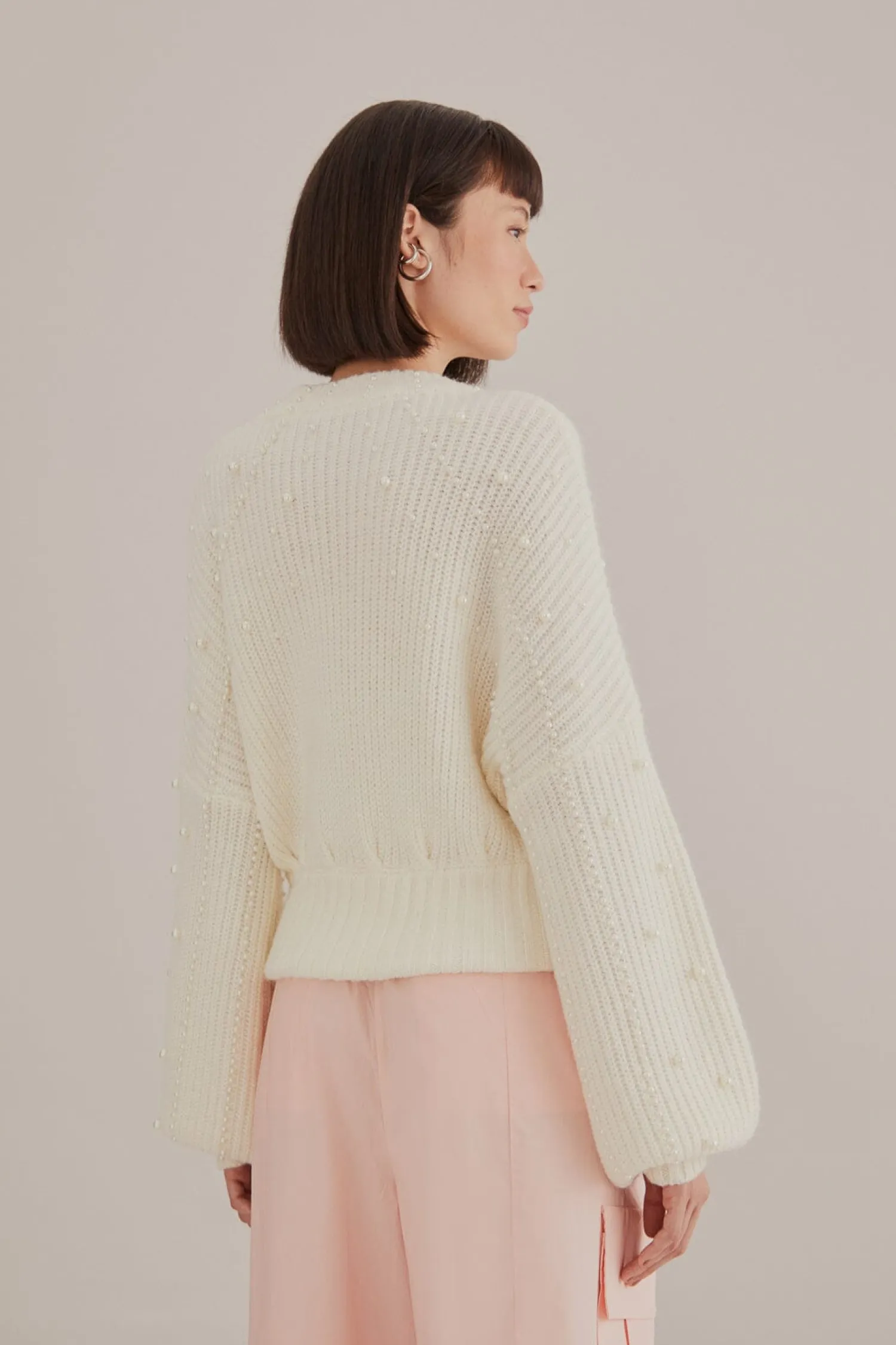 FARM Rio PEARL EMBROIDERED BUBBLE SWEATER