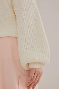 FARM Rio PEARL EMBROIDERED BUBBLE SWEATER