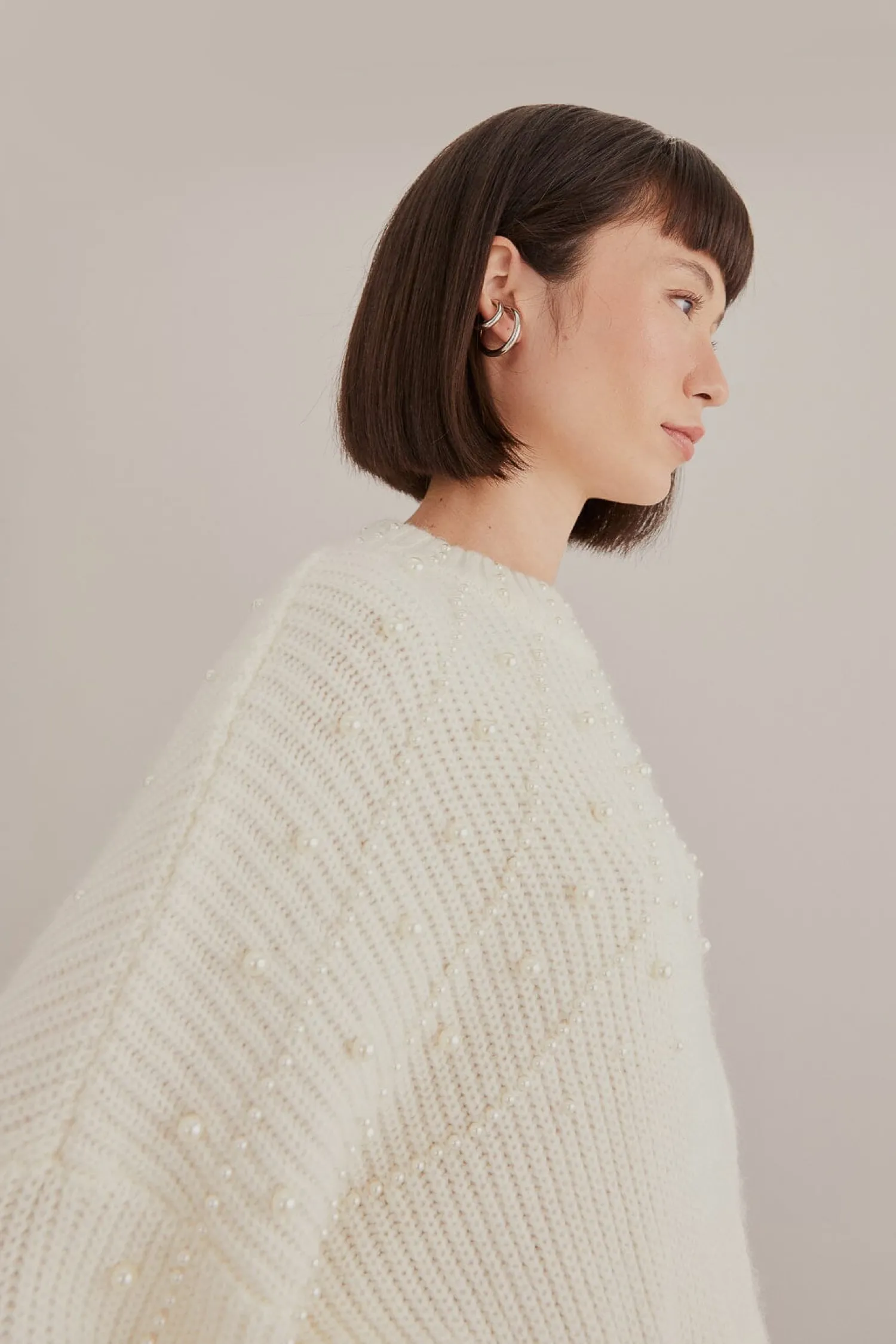 FARM Rio PEARL EMBROIDERED BUBBLE SWEATER
