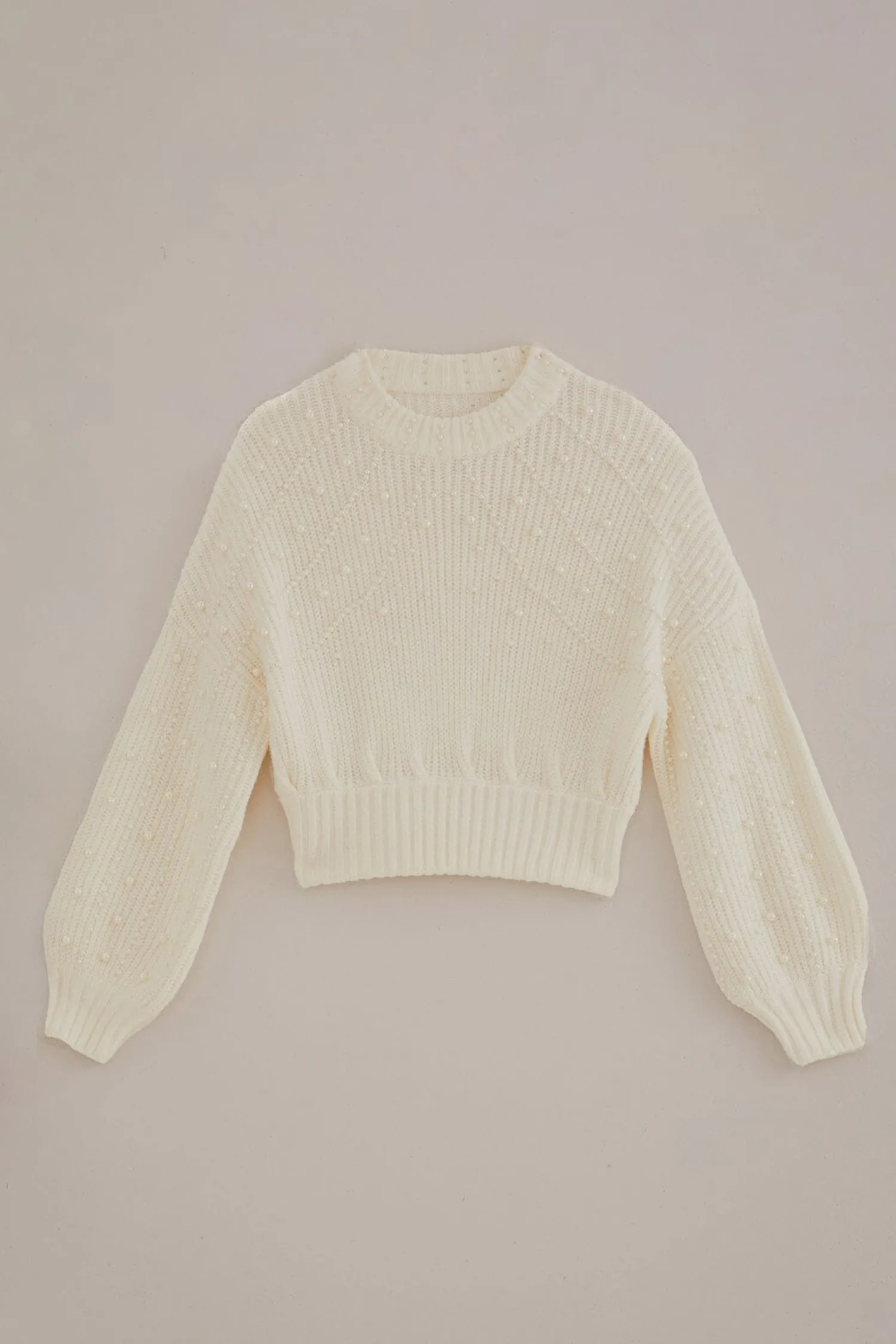FARM Rio PEARL EMBROIDERED BUBBLE SWEATER