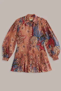 FARM Rio PINK BEADED FOREST LONG SLEEVE MINI DRESS