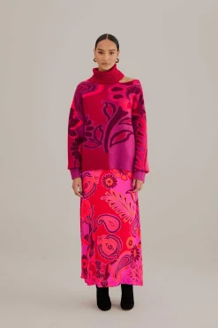 FARM Rio  PINK BOLD FLORAL KNIT SWEATER