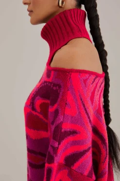 FARM Rio  PINK BOLD FLORAL KNIT SWEATER