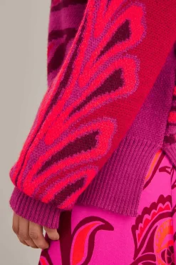 FARM Rio  PINK BOLD FLORAL KNIT SWEATER