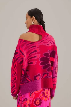 FARM Rio  PINK BOLD FLORAL KNIT SWEATER