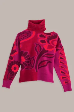 FARM Rio  PINK BOLD FLORAL KNIT SWEATER