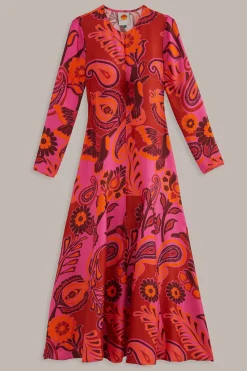 FARM Rio  PINK BOLD FLORAL LONG SLEEVE MAXI DRESS
