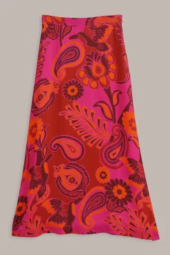 FARM Rio  PINK BOLD FLORAL SATIN MAXI SKIRT