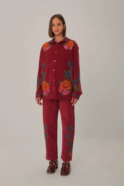 FARM Rio  PINK CORDUROY EMBROIDERED PANTS