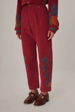 FARM Rio  PINK CORDUROY EMBROIDERED PANTS