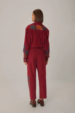 FARM Rio  PINK CORDUROY EMBROIDERED PANTS