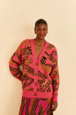 FARM Rio PINK CROCO KNIT CARDIGAN