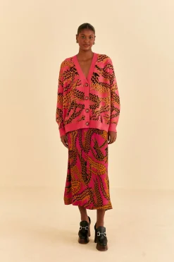 FARM Rio  PINK CROCO KNIT CARDIGAN