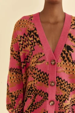 FARM Rio  PINK CROCO KNIT CARDIGAN