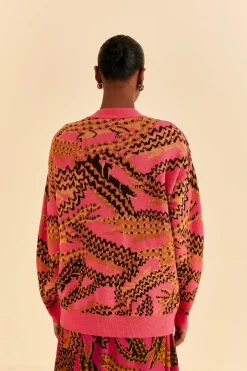 FARM Rio  PINK CROCO KNIT CARDIGAN