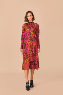 FARM Rio PINK CROCO LENZING™ ECOVERO™ VISCOSE SLIT MIDI DRESS
