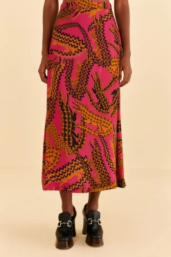 FARM Rio  PINK CROCO MIDI SKIRT