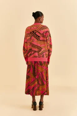 FARM Rio  PINK CROCO MIDI SKIRT