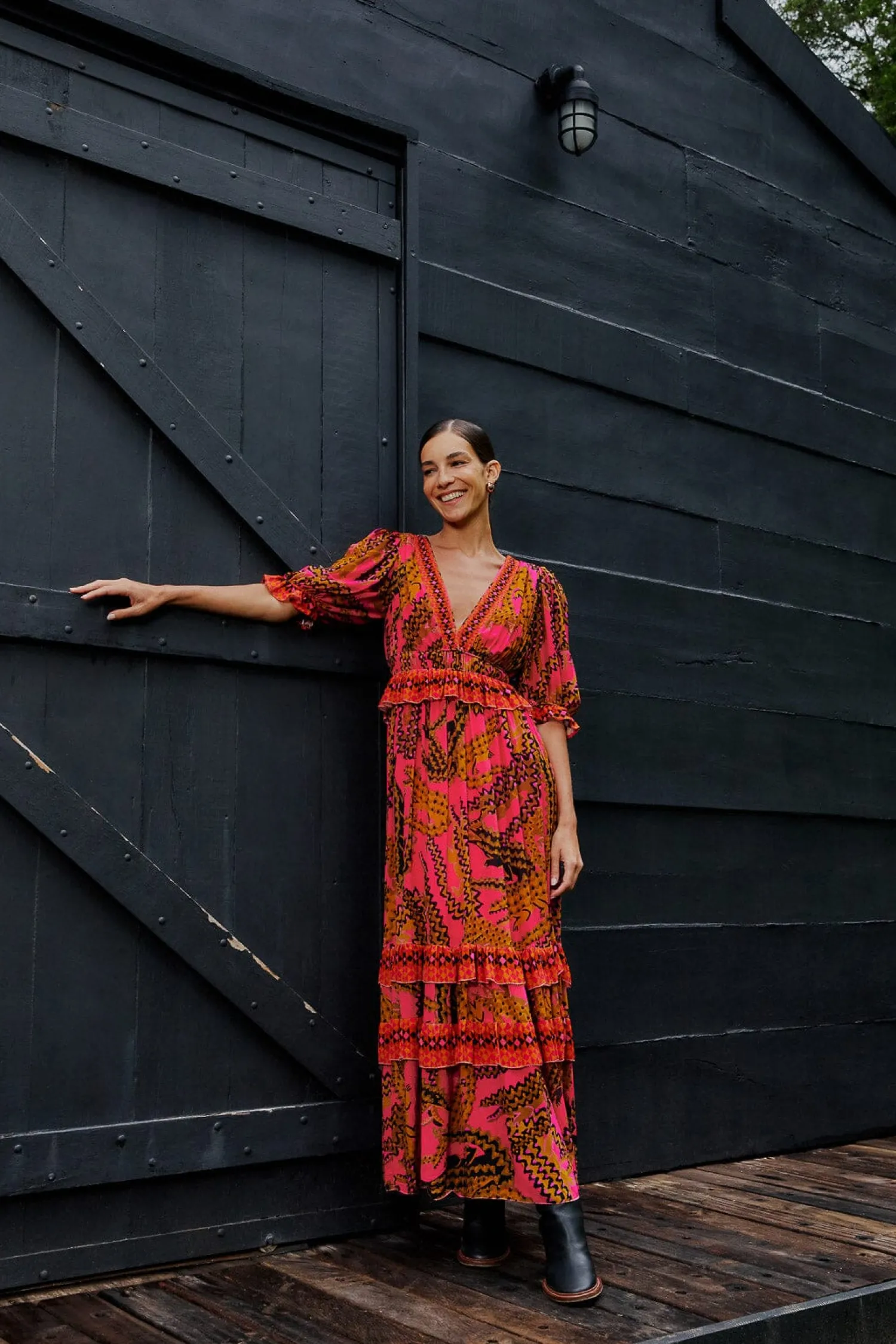 FARM Rio PINK CROCO SHORT SLEEVE MAXI DRESS