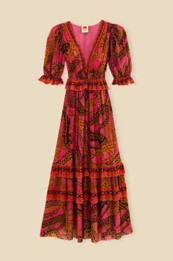 FARM Rio PINK CROCO SHORT SLEEVE MAXI DRESS