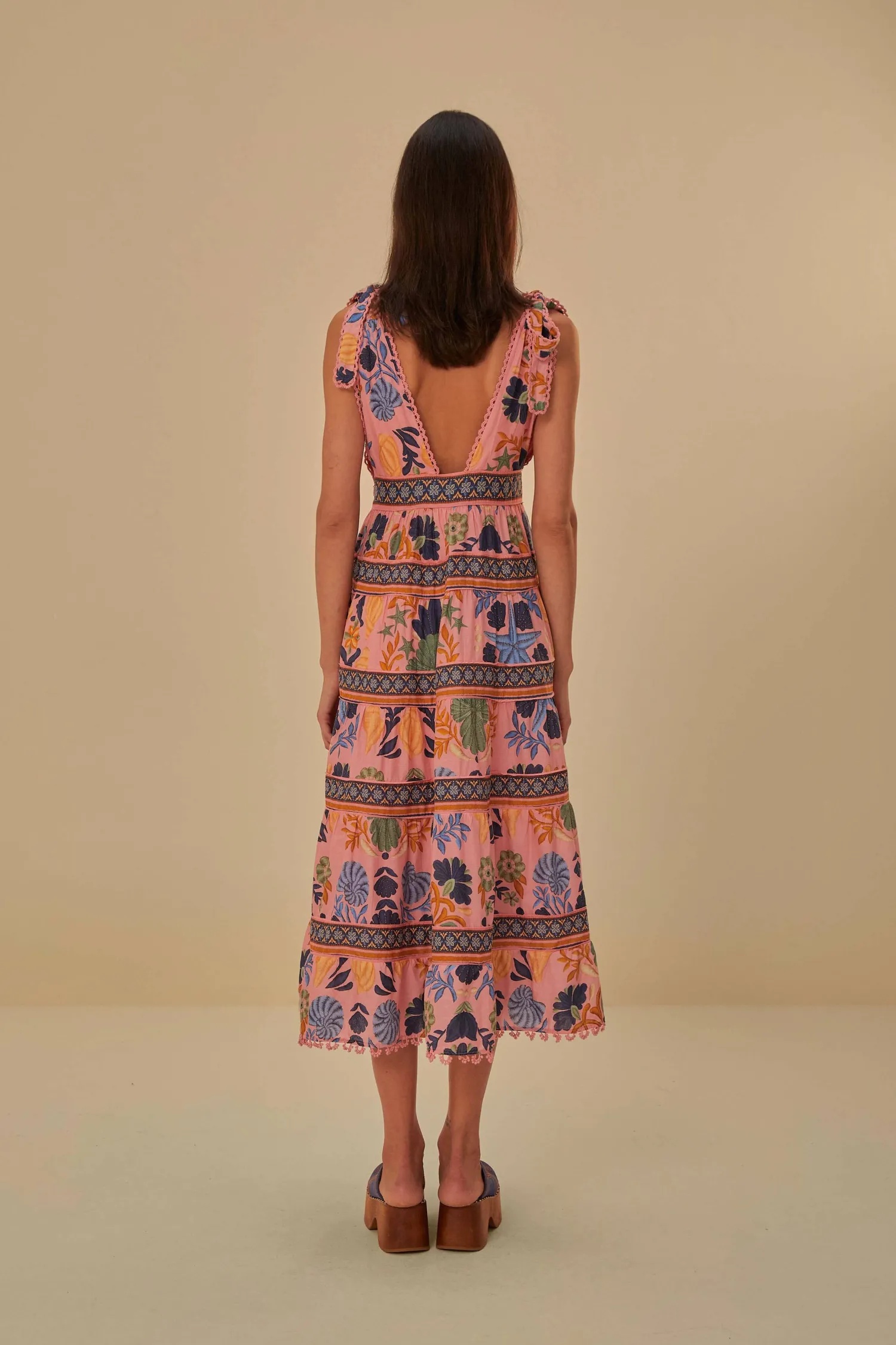 FARM Rio PINK SEASHELL TAPESTRY MIDI DRESS