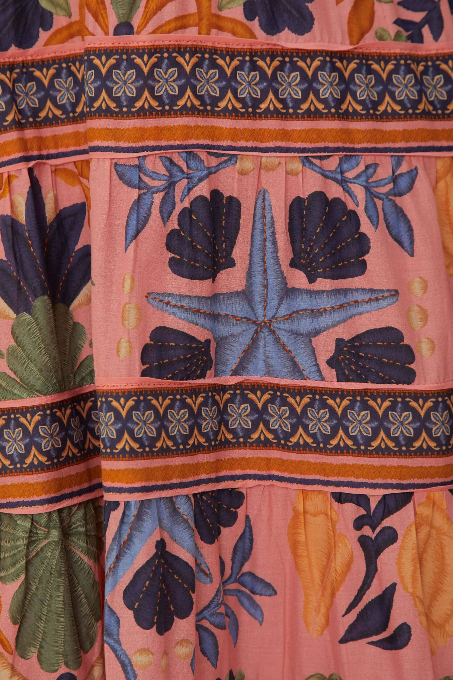 FARM Rio PINK SEASHELL TAPESTRY MIDI DRESS
