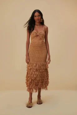 FARM Rio RAFFIA CUT-OUT MIDI DRESS