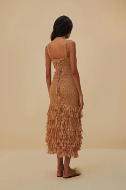 FARM Rio  RAFFIA CUT-OUT MIDI DRESS