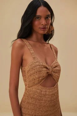 FARM Rio  RAFFIA CUT-OUT MIDI DRESS