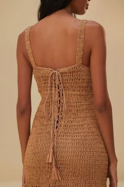 FARM Rio  RAFFIA CUT-OUT MIDI DRESS