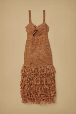 FARM Rio  RAFFIA CUT-OUT MIDI DRESS