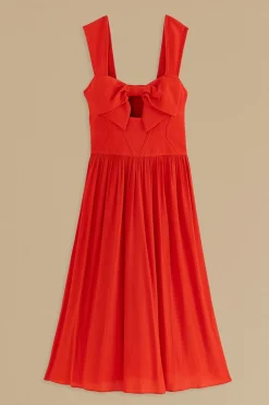 FARM Rio RED BOW SLEEVELESS MIDI DRESS